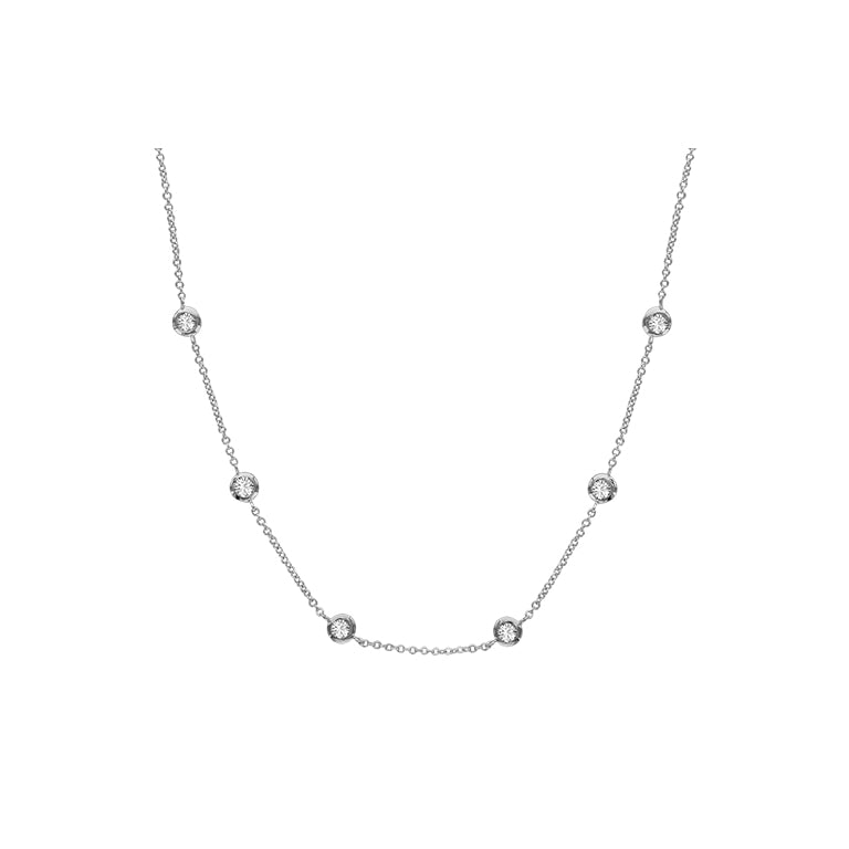 COLLIER ARGENT RHODIE 6 PIERRES SERTIES CLOS BLANCHES SYNTHETIQUE 035779